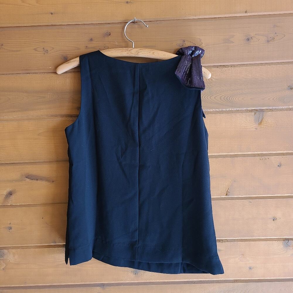 J. Crew Sequin Bow Drapey Tank Top NWT 6 Black Blouse Boho Preppy Summer Shirt - Picture 4 of 5